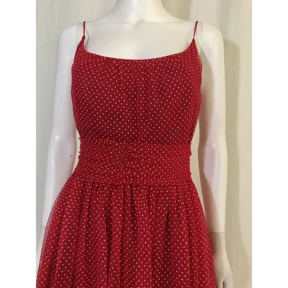Anna Sui Women's Dress Polka Dot Fit & Flare Red White Fitted Waist Zip Size 4